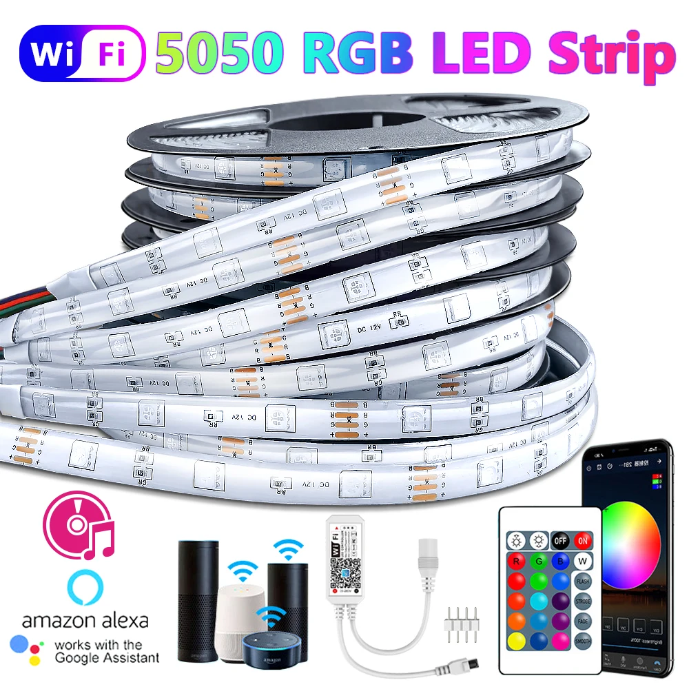 LED Strip Lights RGB 5050 SMD Flexible Ribbon Tape Diode DC 12V Control Waterproof For Room 5M 10M 20M IR | Лампы и освещение