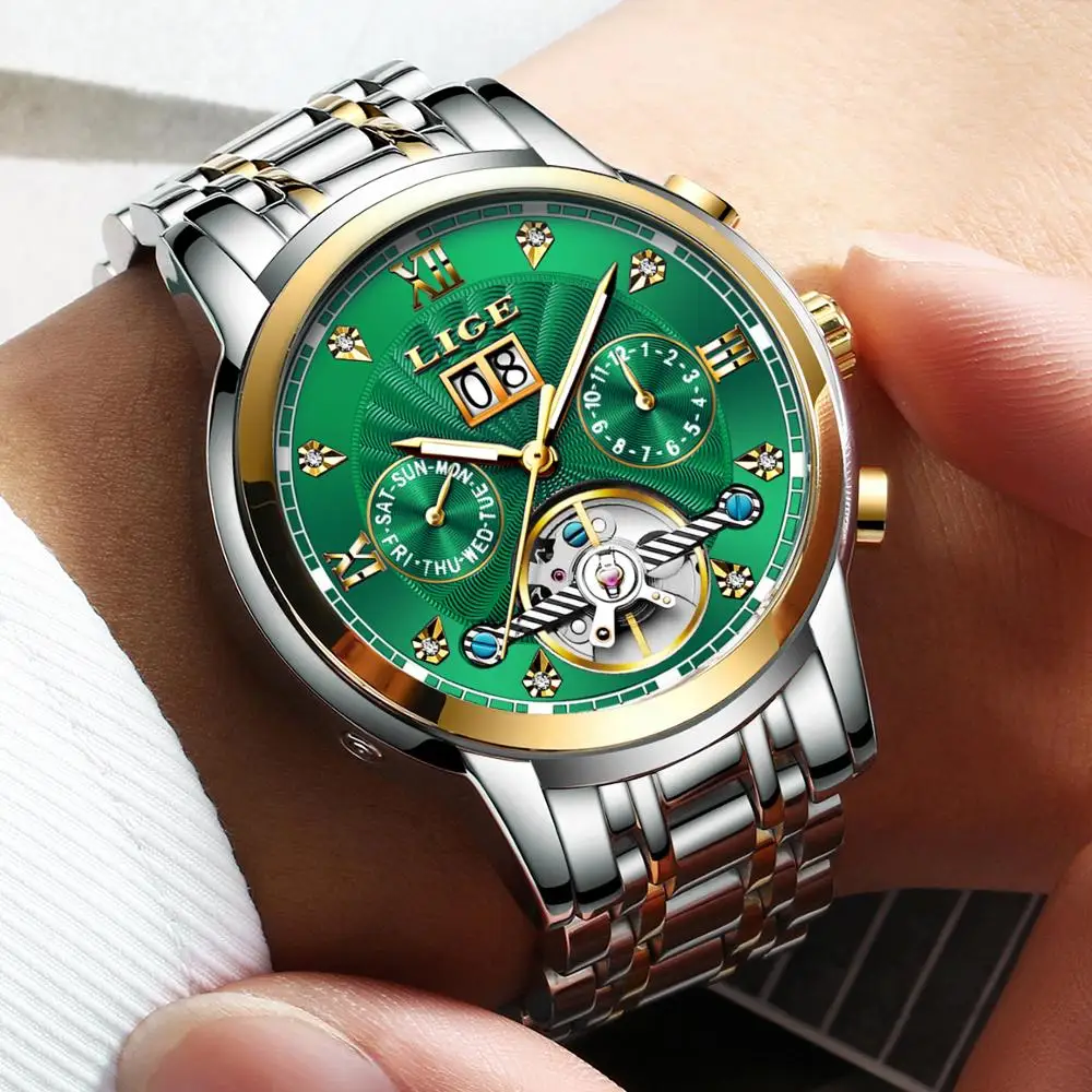 Lige Business Watch Men Automatic Mechanical Tourbillon Watch Luxury Fashion Stainless Steel Sport-4