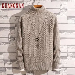 KUANGNAN, однотонный мужской свитер с высоким воротником, Мужской пуловер, свитер, Мужское пальто, XXXL, 2019, осенне-зимние свитера, Pull Clothes