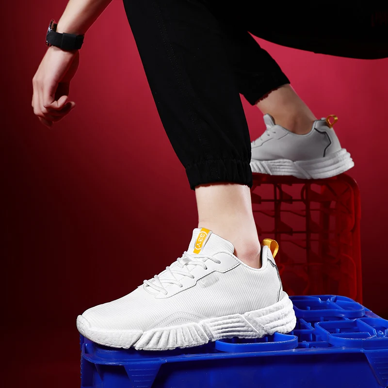 CHANWELL Fashion Mens Shoes Lace up Casual Mens Sneakers Mesh Breathable Sports Running Shoes For Men White Tennis Shoes