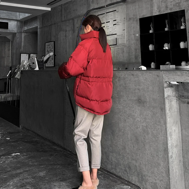 Woherb зимняя куртка женская Harajuku Стеганое пальто мода женский воротник-стойка парка теплое пальто пузырь пальто куртки-пуховики