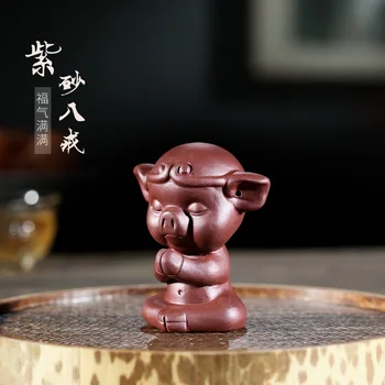 

】 yixing undressed ore purple sand tea accessories tea play small place small old purple clay pig eight quit of a pet