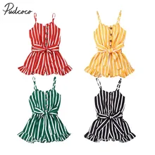 Г. Летняя одежда для малышей Лидер продаж, одежда для маленьких девочек полосатый комбинезон на бретелях с поясом, сарафан без рукавов, комбинезон, От 3 до 8 лет