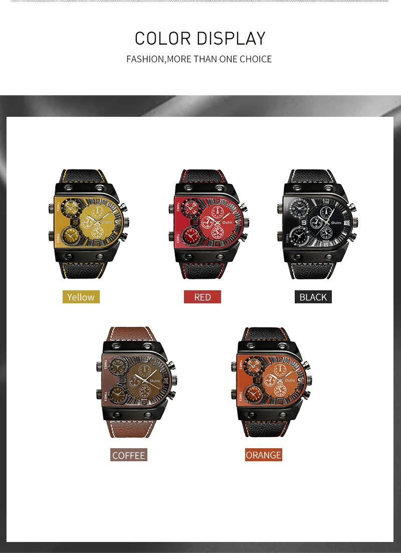 Skup OULM Sport Watch mężczyźni kwarcowy zegar analogowy 3 strefa czasowa sub tarcze projekt Big case styl oversize czarne zegarki relogio