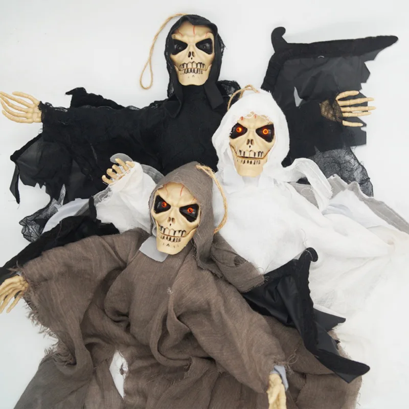

Electric induction Creepy Skeleton Face Hanging Ghost Halloween Decoration Horror Haunted House Halloween Props Supplies