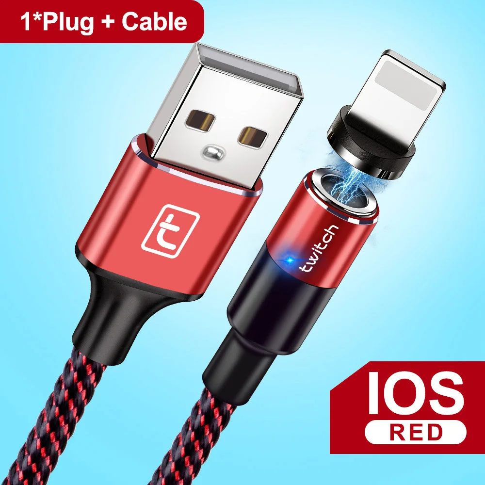 Red IOS Cable Магнитный кабель Twitch Micro usb type C, супер быстрое зарядное устройство, USB C светодиодный кабель для iPhone, samsung, Xiaomi, Android, кабель Microusb - Цвет: Red IOS Cable