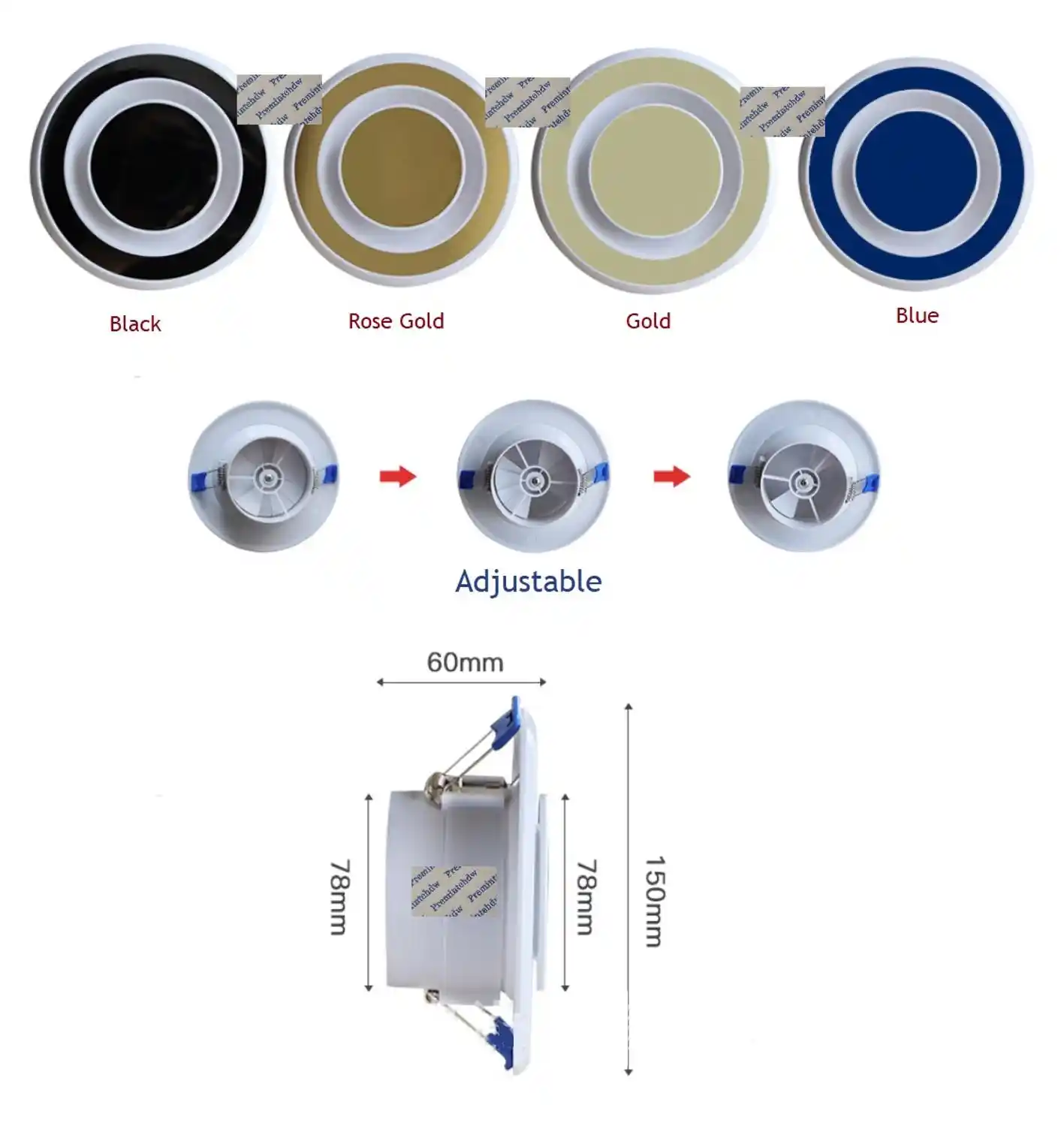 Plastic Round Black Rose Gold Blue Air Vent Spring Click On