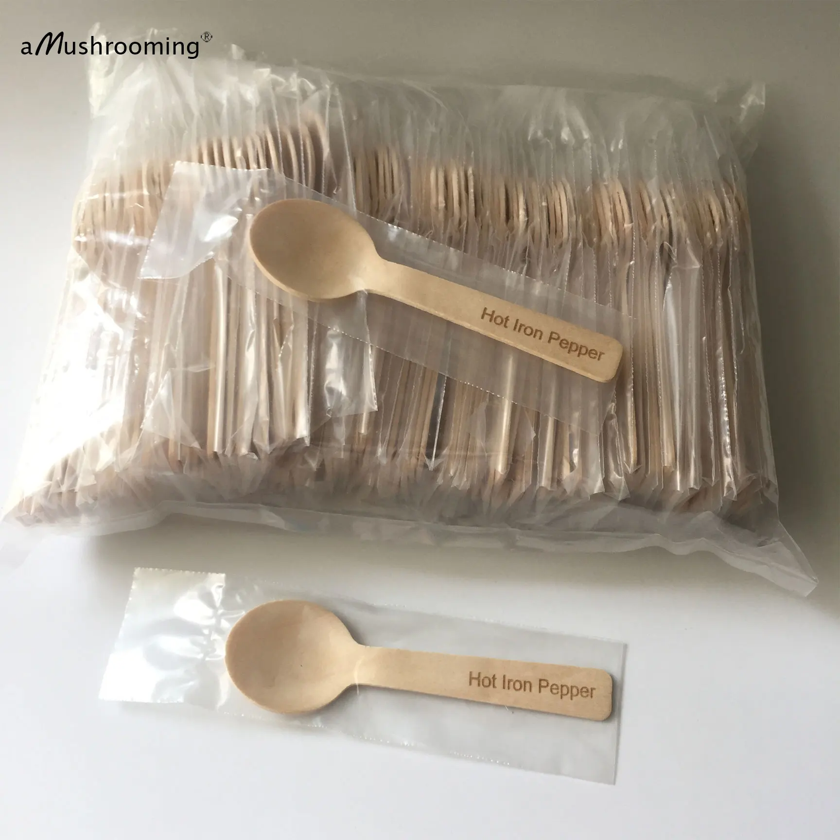 100pcs Wooden Mini Taster Spoons Single Heat Sealed Wrapped Personalized Text Eco-friendly 10cm Round Ice Cream Dessert Scoop