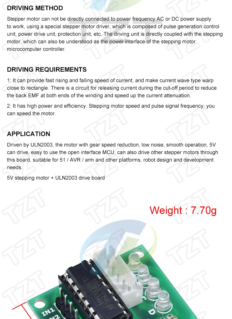 TZT 1/3LOTS 28BYJ-48-5V 4-Phasen-Schrittmotor + Treiberplatine ULN2003 für Arduino 1 x Schrittmotor + 1 x ULN2003 Treiberplatine – Detail 5