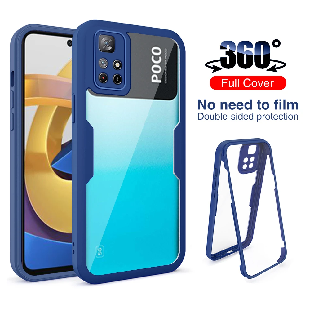 iphone 11 Pro Max clear case 360 ° מלא להגן על מעטפת כיסוי עבור Xiaomi Poco M4 פרו 5G NFC מקרה TPU + מחשב כפול-צדדי עמיד הלם Coque על Poko Pocco קטן M4Pro iphone 11 Pro Max  case