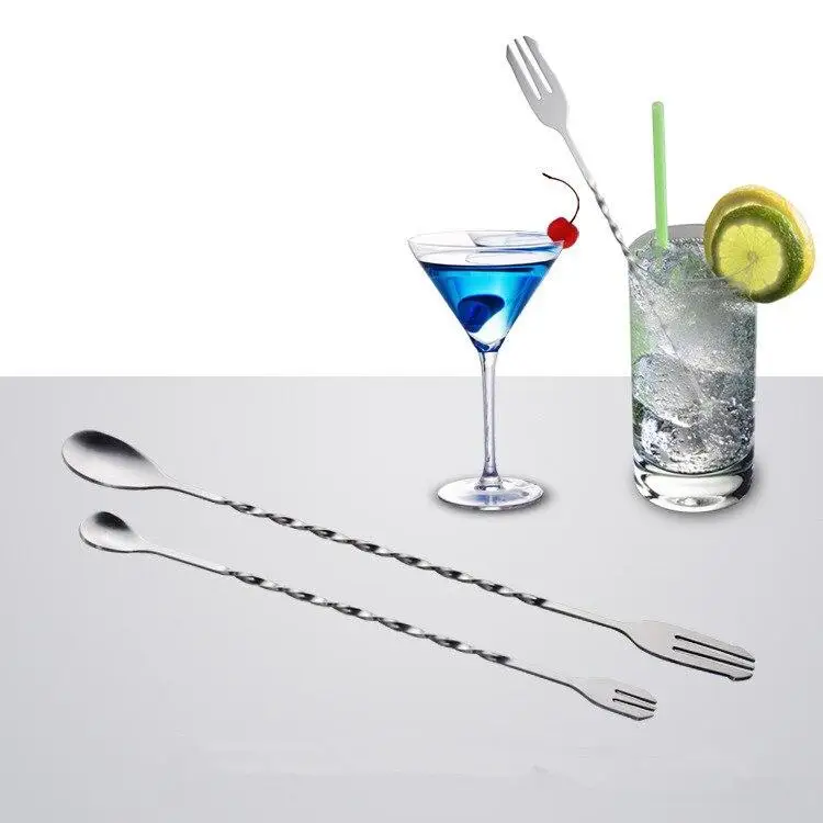 26cm Stainless Steel Cocktail Swizzle Stick Stirrer Bar Spoon Mixing