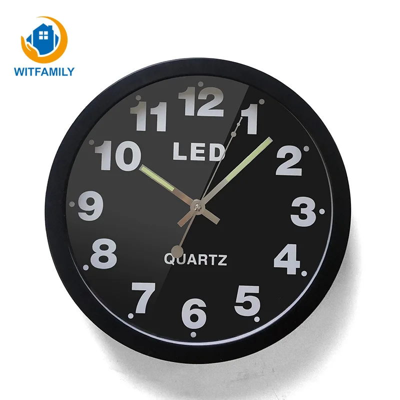 

12 Inch Simple Digital Metal Home Decoration Wall Clock LED Lights Fluorescent Luminous Clock Living Room Bedroom Watch