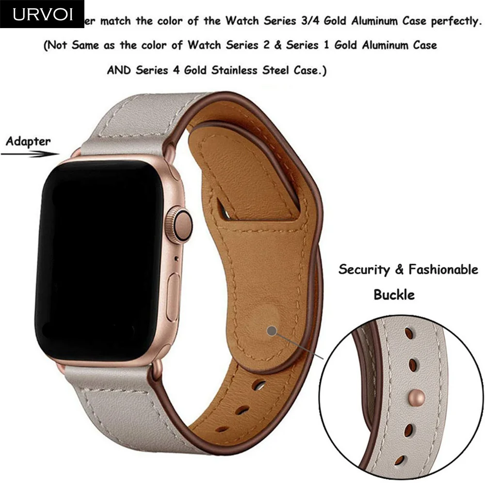 URVOI ремешок для apple watch серии 5/4 3, 2, 1, ремешок для наручных часов iWatch, большие размеры 40-44 мм спортивный ремешок из натуральной кожи Swift Pin& tuck ручной работы