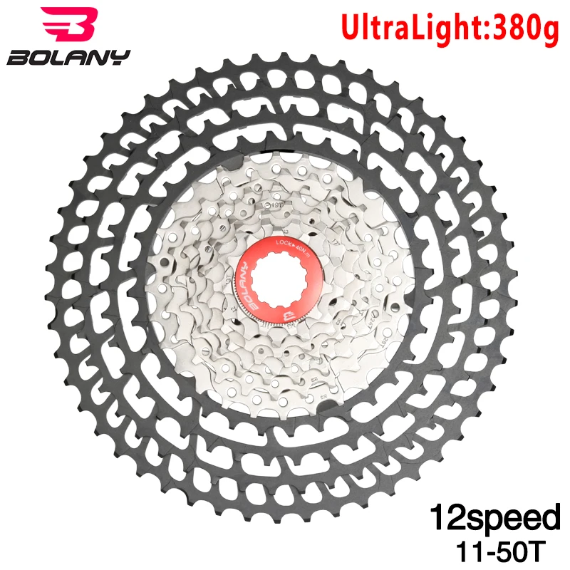 BOLANY Bike Freewheel 12 Speed Cassette 11 50T SLR Wide Ratio 380G