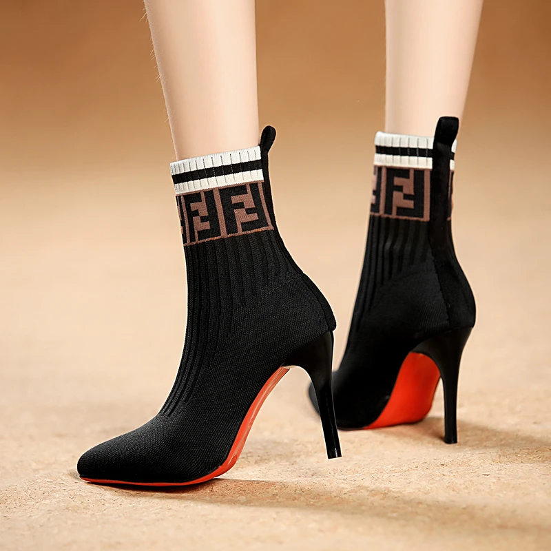 Spring Autumn Women ankle Boots Knitted elastic color matching
ultra-fine high-heeled sexy fashion shoes booties botas mujer