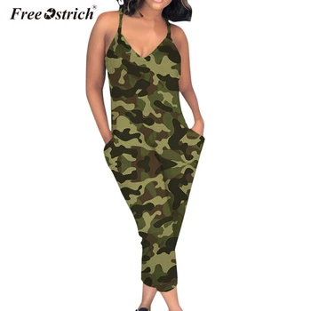 

Free Ostrich Women Jumpsuit Ladies Summer Casual Printed Off-Shoulder Pocket Long Rompers Jumpsuits Playsuits N30