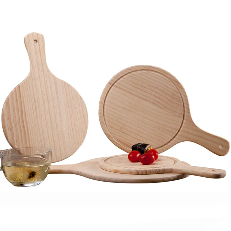 Wooden Pizza board Round with Hand Pizza Baking Tray Stone Cutting Board Platter Cake Bakeware Tools pizza bakeware
