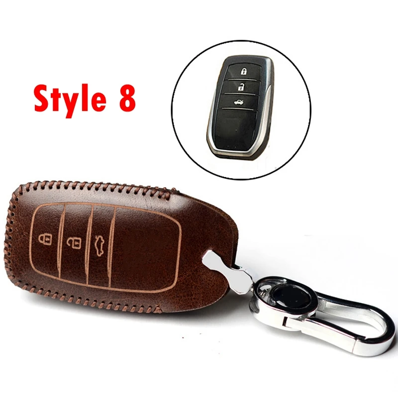 

For Toyota Series Models Top Layer Cowhide Hand-stitched Car Smart Car Key Protective Shell Fashion Decorative Cover