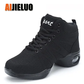 

2020 Flexible Modern Jazz Shoes Women Black Latin Sports Ladies Sneakers Breathable Knitted Soft Sole Dance Shoes Women