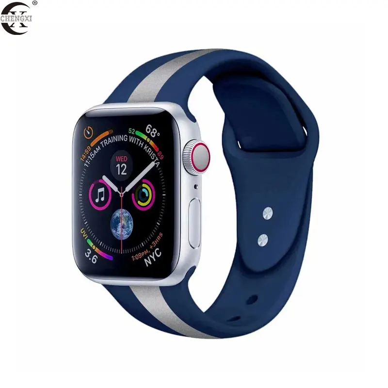 Ремешок для Apple Watch series 5 4 3 2 1 силиконовый ремешок для iWatch цветной мягкий сменный AW адаптер 38 40 42 44 мм аксессуары - Цвет ремешка: Blue silver