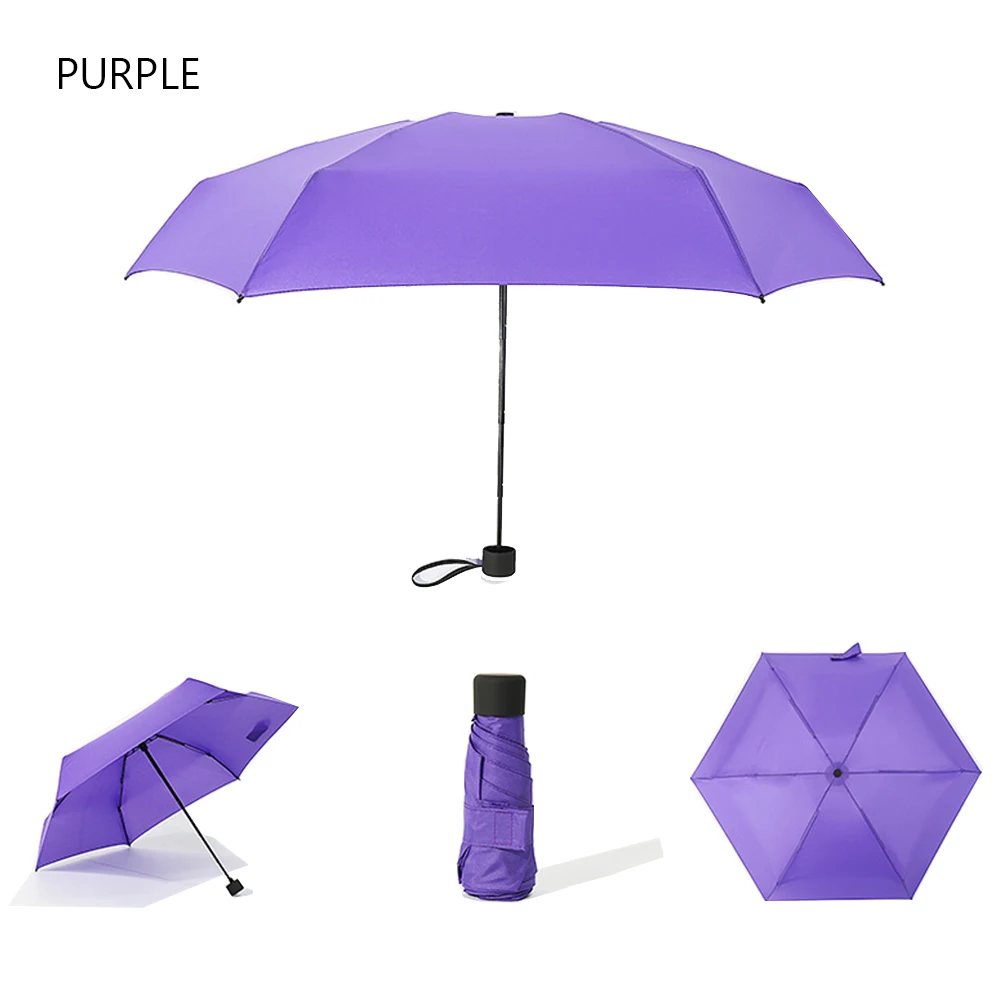 Маленький складной зонт от дождя для девочек и женщин и мужчин Мини карманный зонт от солнца женские Зонты анти-УФ водонепроницаемый портативный дорожный зонтик - Цвет: Фиолетовый