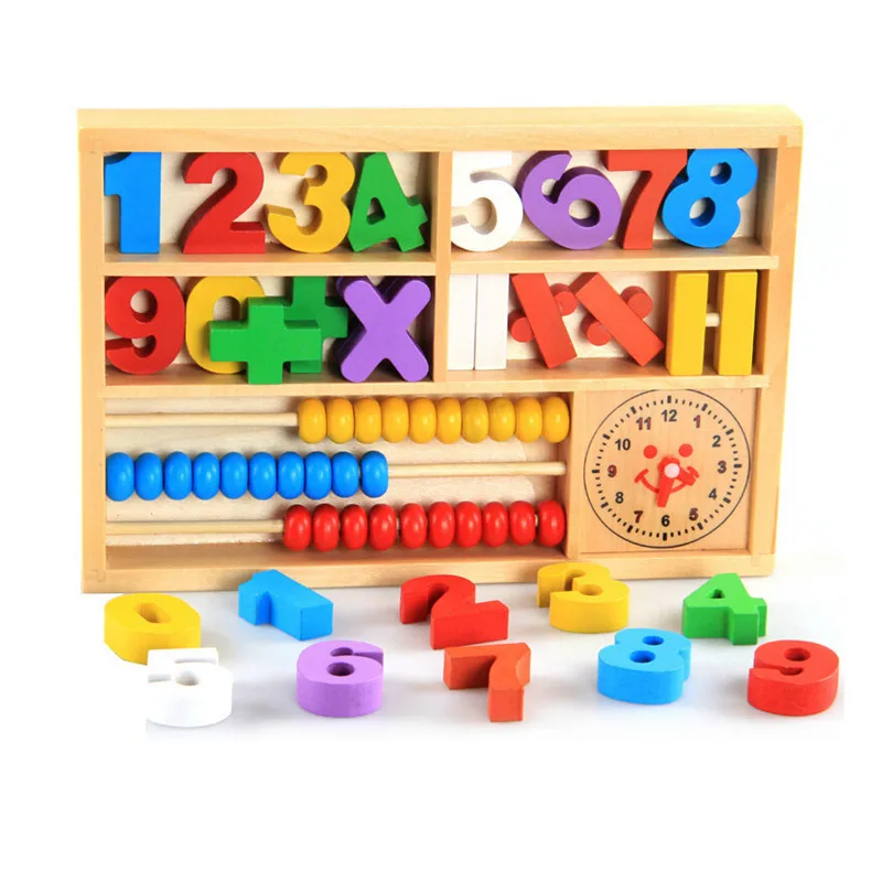 Math Toys Multifunction Abacus Clock Cognition Counting Wooden Montessori Mathematical Educational Parent-child Baby Children - Цвет: as picture