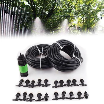 

67FT Outdoor Garden Patio Water Misting Cooling Irrigation System 20 Mist Nozzle For Spraying Small Balcony. Microjet Mist