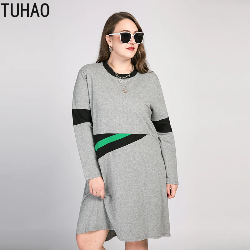 

TUHAO 2020 Spring Women's Long Sleeve Fashion Grey Color Casual Dress Office Lady Mother Mom Dress Vestidos 8XL 7XL Plus Size WM