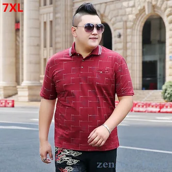 

Summer men's plus fat XL style casual lapel lattice polo shirt 280 pounds extra large Paul shirt 7XL 6XL