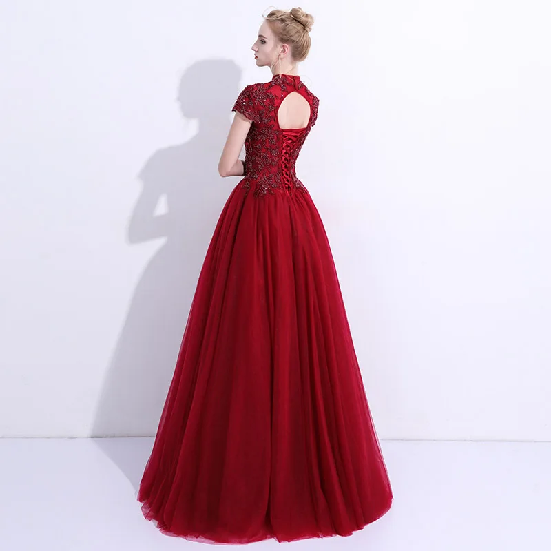 US $45.43 Robe De Soiree Elegant Beads With Embroidery Customized Evening Dresses Cap Sleeve Vestido De Festa Party Prom Dress Formal Gown