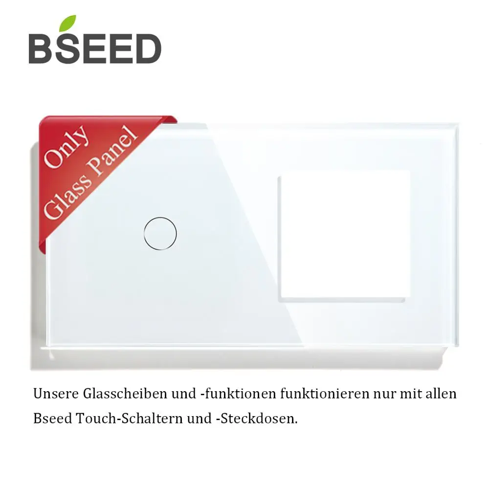 BSEED 157 mm 1 Gang Switch With Wall Socket Glass Panel Only White Black Gloden EU Standard Pearl Crystal | Обустройство дома