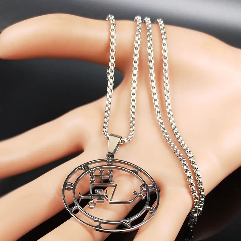 Stainless Steel Dantalion Seal Pendant Necklace in Silver Finish
