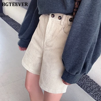 

BGTEEVER Stylish High Waist Corduroy Shorts Women Streetwear Oversize Buttons Zip Fly Female short feminino 2019