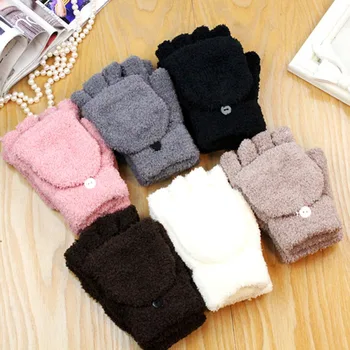 

Men Women Fingerless Glove Winter Warm Half Finger Flip Knitted Mitten Gloves