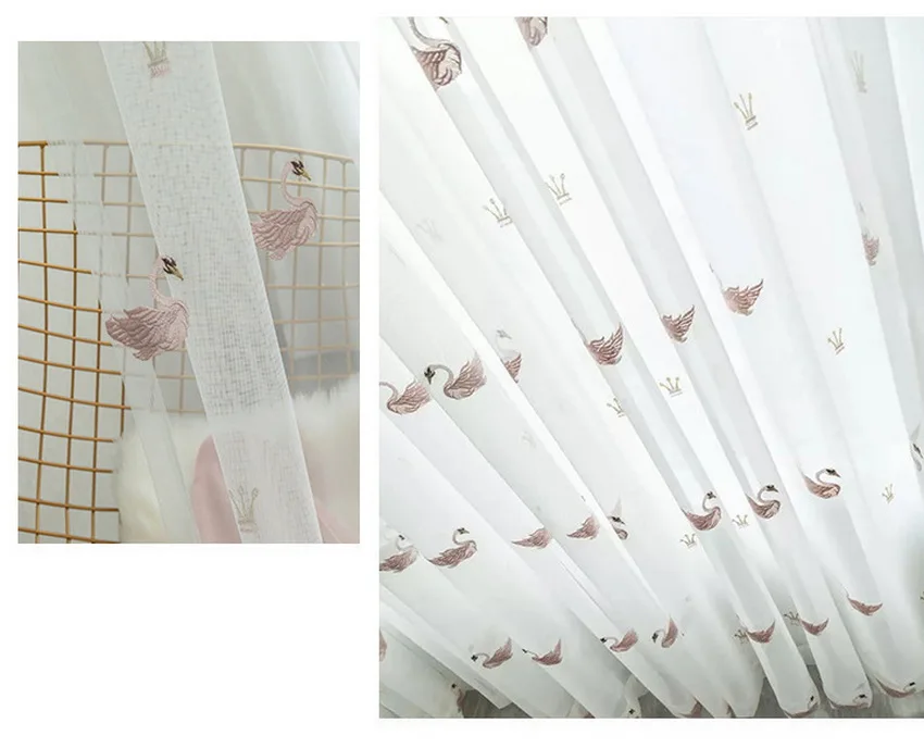Корона Лебедь Шторы для девочек Детская комната мультфильм белая сетка оконные занавески Спальня чистой ткани Cortinas X348 #30