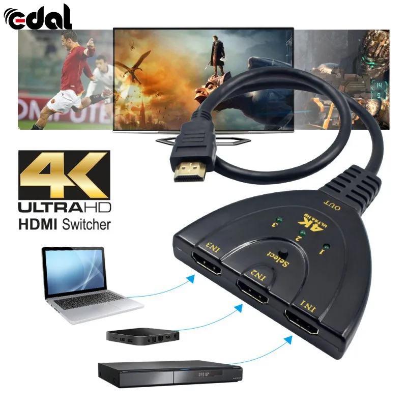 4 к* 2 к 3D HDMI Aapter Mini 3 порта HDMI коммутатор 1.4b 4 к Коммутатор HDMI разветвитель 3 в 1 выход порт концентратор для DVD HDTV
