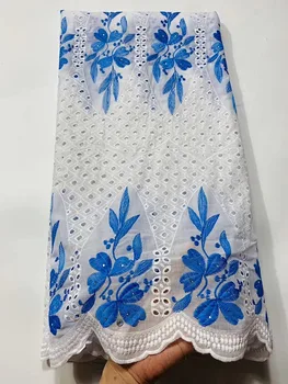 

Latest 100%Cotton African Nigerian Dry Lace Fabric High Quality Swiss Voile Lace In Switzerland For Everyone Cloths White/Blue