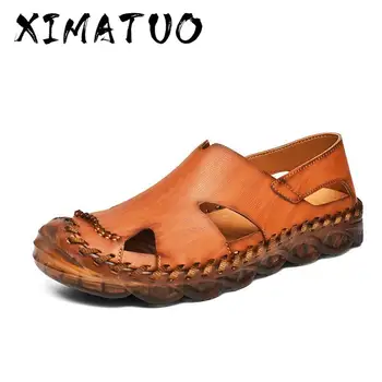 

ZFTL Men Sandals genuine leather large size man beach sandals outside casaul summer shoes male leisure non-slip shoes 2020 new