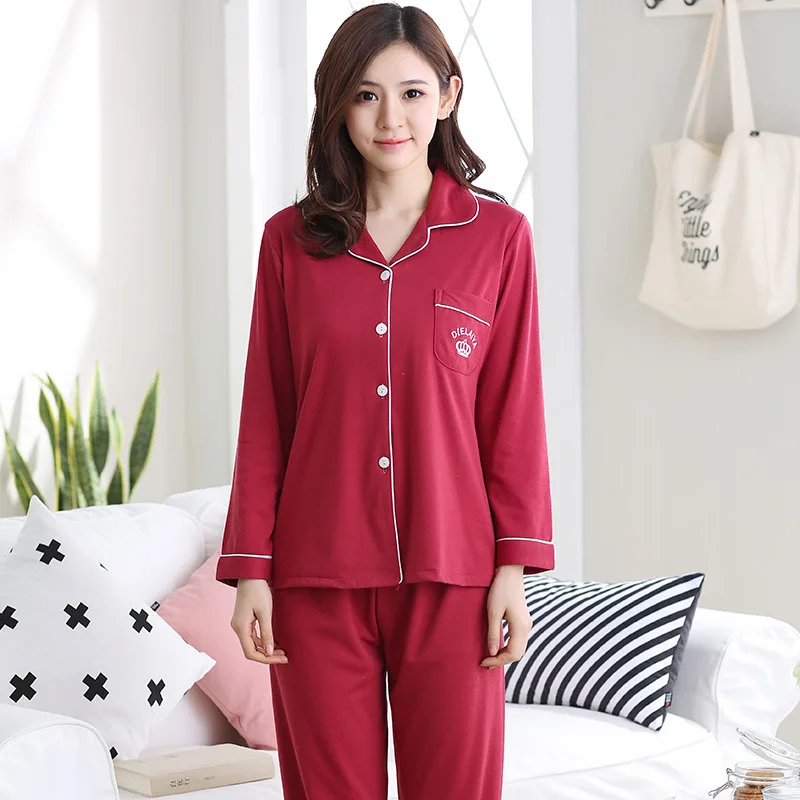 

Woman Pajamas Sets Big Yards M-XXL Women Pajamas Sets 100% Cotton Nightwear Spring Autumn Long Sleeve Pyjamas Sleepwear