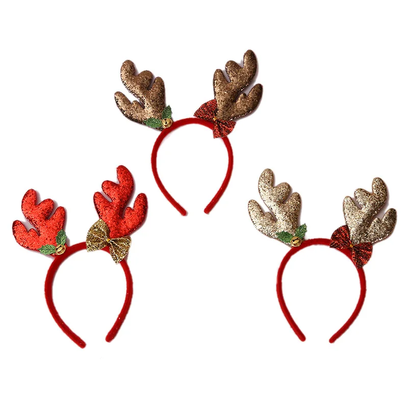 Новогодние рождественские украшения уши с колокольчиками ободок с пряжкой на голову детское праздничное платье реквизит оленьи рога