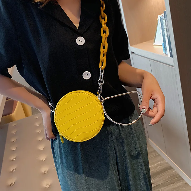 

2019 Autumn Round Chain Shoulder Bags Women Pu Leather Luxury Handbags Women Bag Designer Candy Color Messenger Bag Bolsa Female