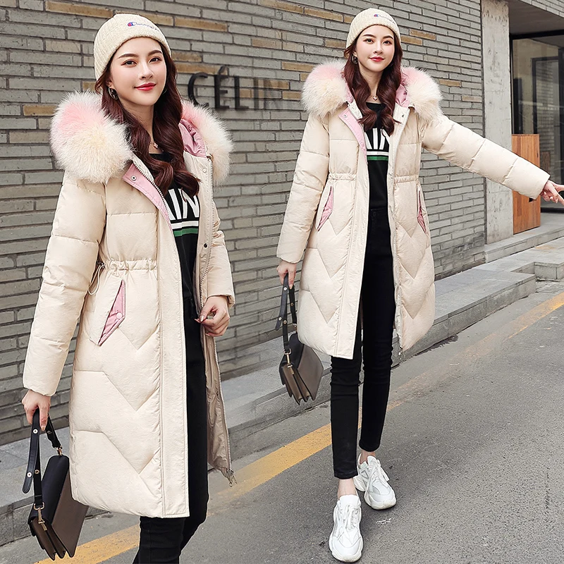 Женская парка средней длины однотонная Толстая куртка на молнии с длинным