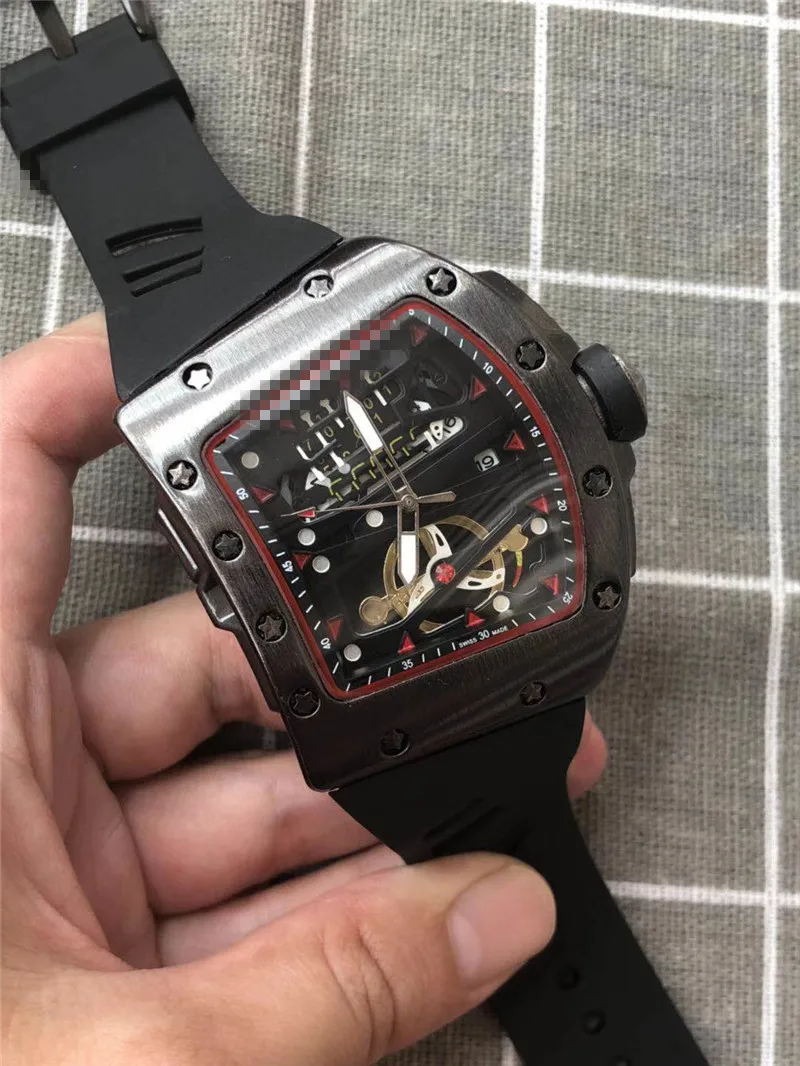 

Top Luxury Brand RM 1: 1 Same Watch Men's Square Watches Automatic Wristwatches Male Clock Gift Waterproof Relogio Masculino