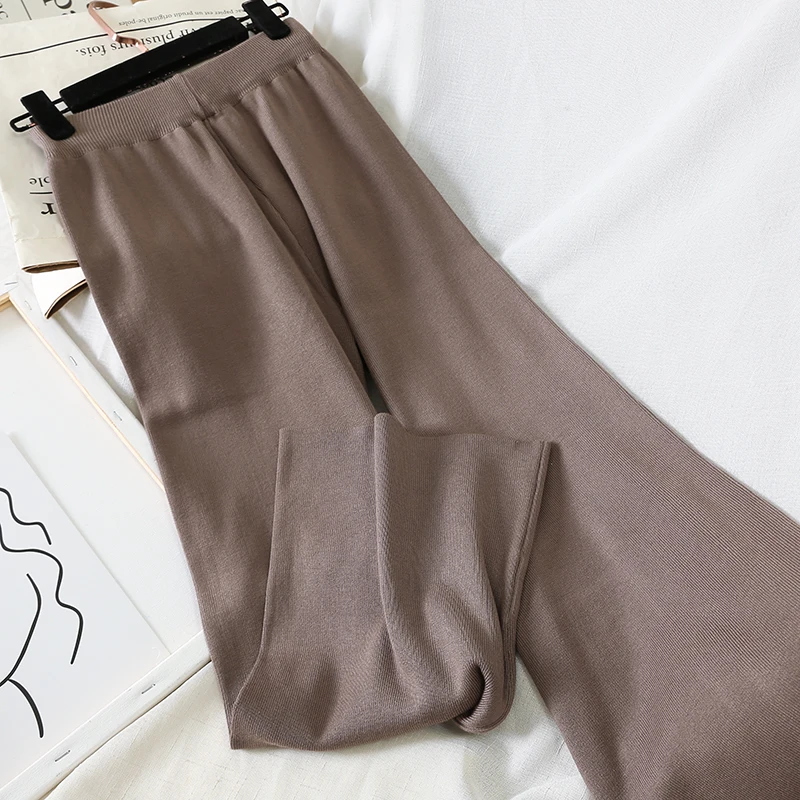 Новые корейские модные женские штаны осень-зима трикотажные широкие брюки с эластичной высокой талией женские повседневные свободные брюки S2078