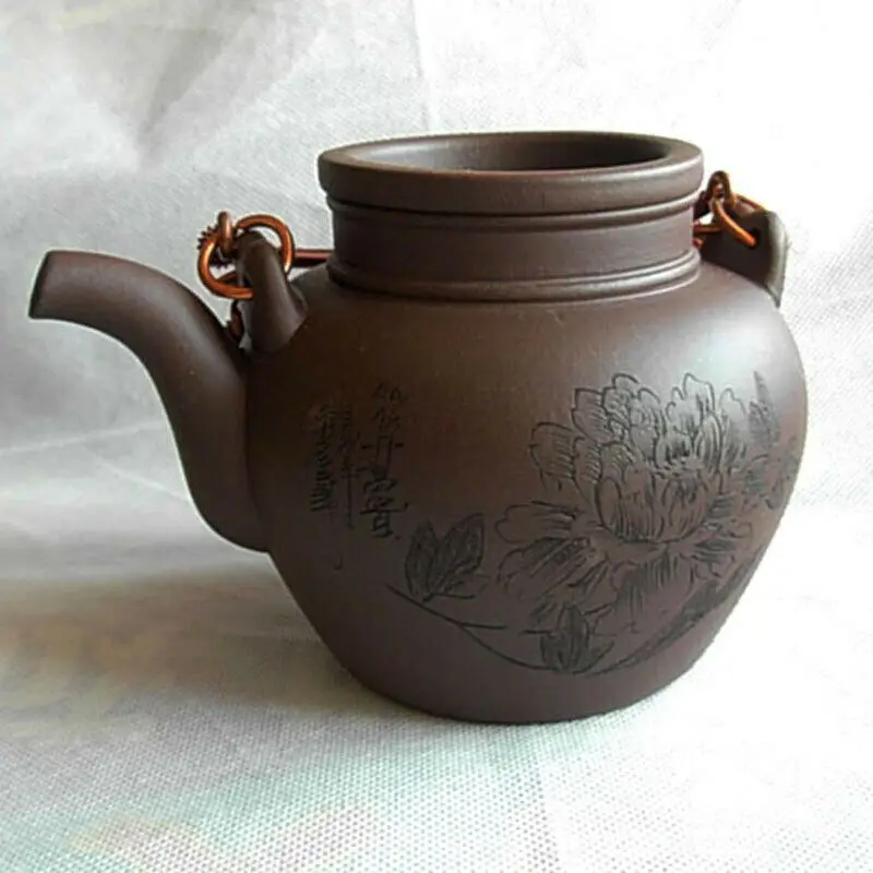 

Исинский чайник 380 мл, китайские чайники Zisha tiliang, фиолетовая Песочная грязь, медная ручка