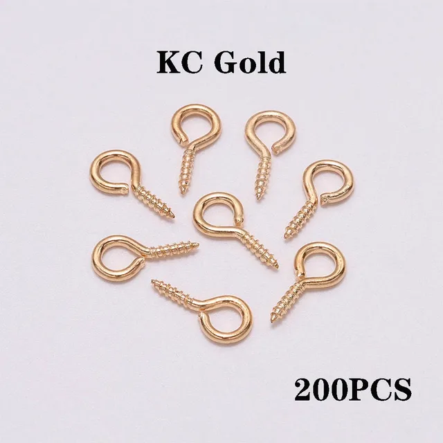 100-200pcs Small Tiny Mini Eye Pins Eyepins Hooks Eyelets Screw Threaded Gold Clasps Hooks Jewelry Findings For Making DIY KC Gold