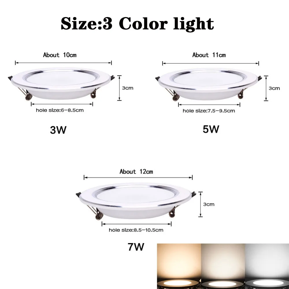 Ультра яркий круглый RGB LED-светильник 3 Вт 5 Вт 7 Вт 9 Вт 10 Вт 12 Вт 15 Вт алюминий AC110V 220 В Светодиодный светильник Теплый/Холодный встраиваемый Точечный светильник