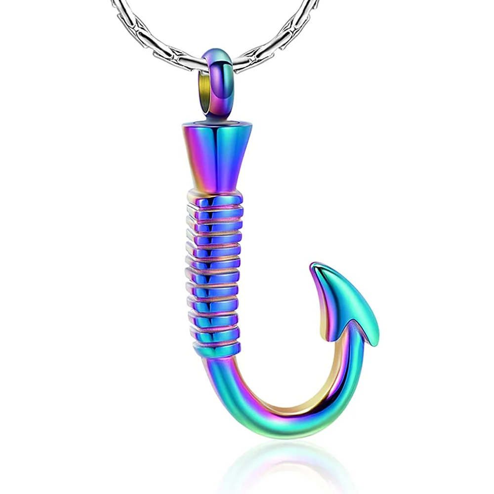 MJD8423 Fish Hook Memorial Ash Urn Necklace Stainless Steel Cremation Jewelry for Ashes | Украшения и аксессуары
