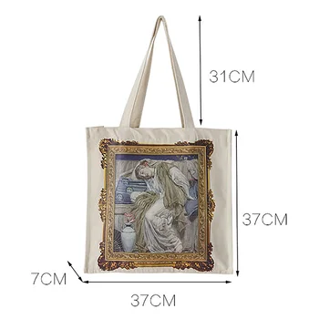 

JHD-Niche Painting Literary Style Canvas Bag Simple Casual Large Capacity Shoulder Bags Shopping Handbag Ladies Classic Tote