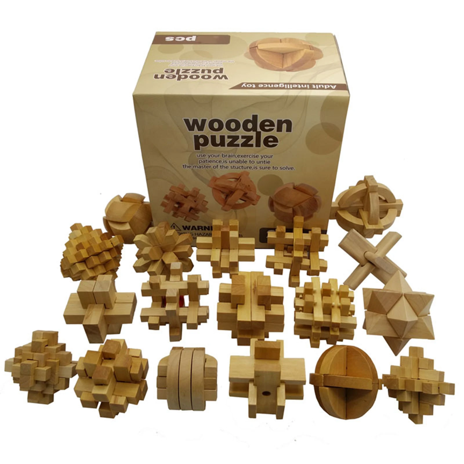 

18Pcs/set Kongming Luban Lock Wooden Puzzle Brain Teasers for Adults and Kids Special Gift - Type F